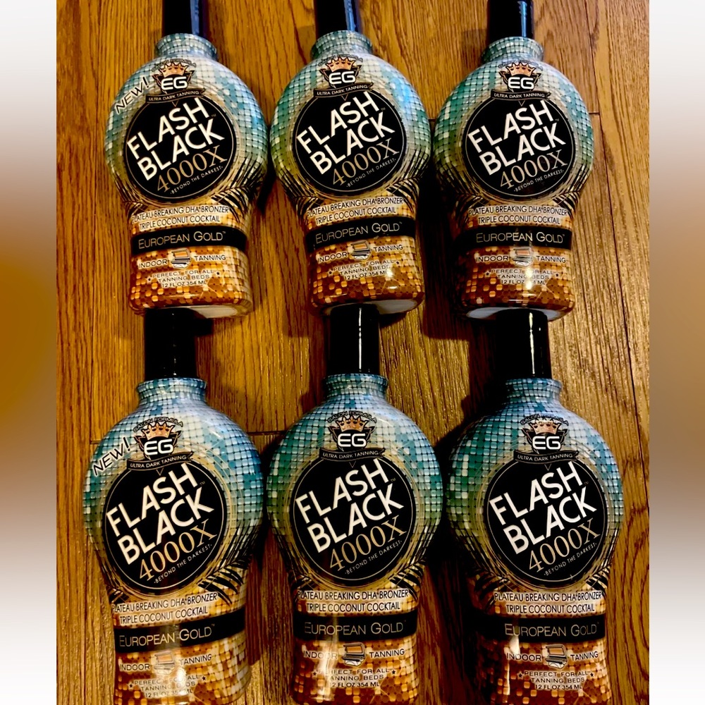 6 Flash Black Ultra Dark Tanning Lotion (4000X 12 oz.) European Gold Tanning Bed